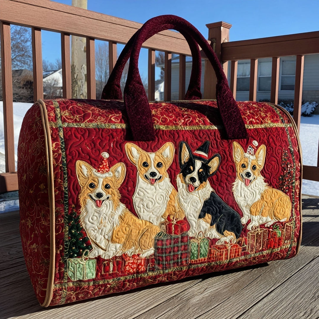 Padded Travel Bag - Festive Corgi